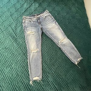 “Sam” cropped distressed silver jeans